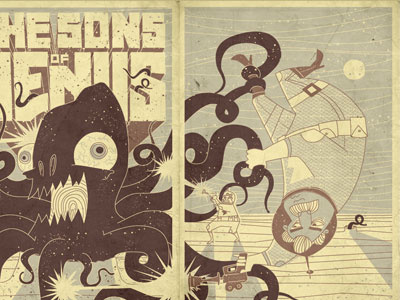 Sons of Venus: Fold Out alien book cover design illustration retro science fiction space type