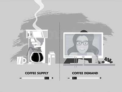 The Law of Coffee Supply and Demand animaiton character coffee computer demand design office supply