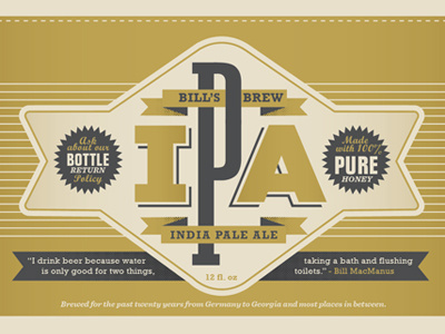 Bills Brew IPA Label beer design ipa packaging print type