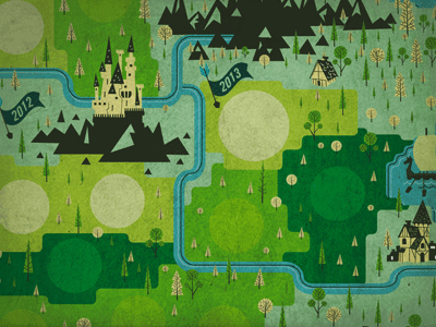 Map Work castle design illustration infographic map river tree type