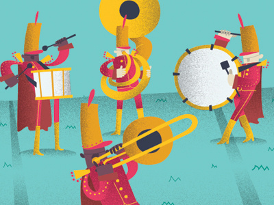 And the band takes the field band book characters children design football half time illustration marching sport