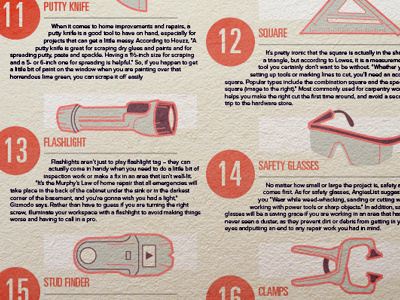 Tools design flashlight glasses illustrations infographics safety tools type