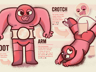 Ouch! anatomy characters design illustration type typography wrestlers