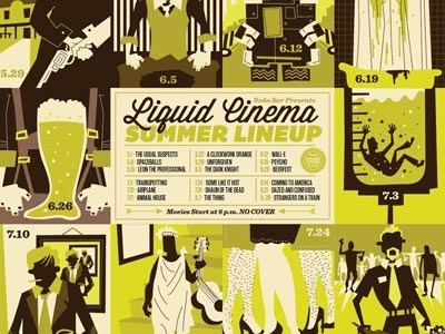 Liquid Cinema: Summer Lineup design illustration movies poster scenes type