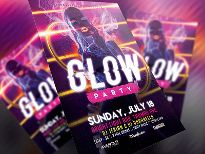 Glow Party Flyer artist black club concert dance music design disco dj dubstep electro electro dj event flyer glow graphics design party print psd redsanity template