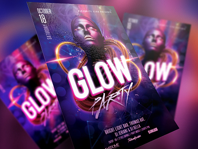 Glow Party Flyer artist black club concert dance music design disco dj dubstep electro dj event flyer glow graphics design ladies party print psd redsanity template