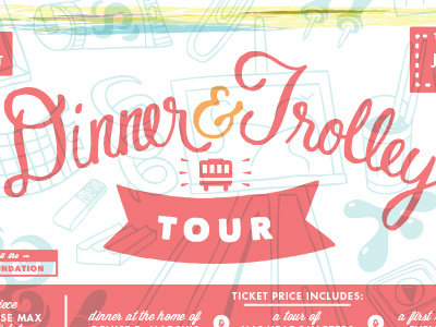 Dinner & Troller Tour ticket dinner hand drawn lettering ticket trolley type typography