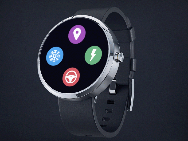 Tesla Android Wear App Climate Control android wear animation material design moto 360 tesla ui design ux design watch app wearable