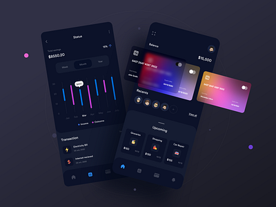 Financial Management ios App Screen Exploration animation card dark ui dashboard dashboard app design finance app interaction minimal mobile app money app product ux design