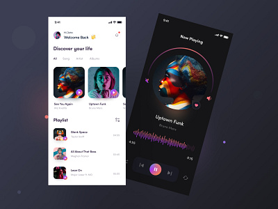 Music Player Interfaces data gif interaction interactive list minimal modern music app profile state typography