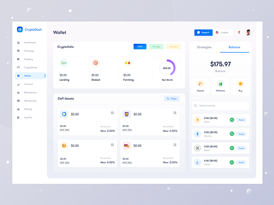 CryptoDash Cryptocurrency management web application animation bitcoin bitcoin wallet crypto dashbaord crypto wallet cryptocurrency interaction litecoin minimal money management product typogaphy ui wallet