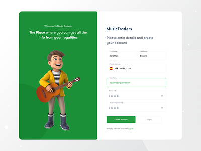 MusicTraders Create Account UI