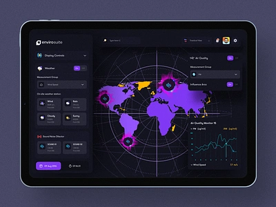 Envirosuite Environmental Sound Sensor IOT Application Interface clean ui dark dashboard environmental information visualization iot iot sensor minimal sensor sound noise detector sound sensor statistics typogaphy uiux web app