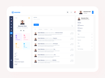 Veemo Customer Page admin panel clean ui crm dashboard office management product design project management task management ui design uiux design veemo