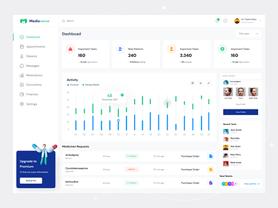Medioverse Dashboard appointment clean ui clinic management doctor finance management hospital hospital management management dashbiord medicale medicale management medications software patent management product design ui uiux