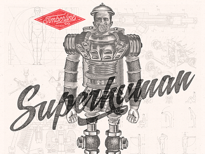 Superhuman collage illustration robot superhuman vintage