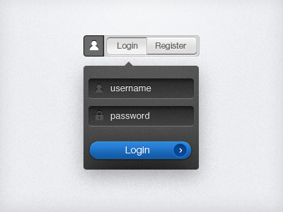 User Login button drop down login register user