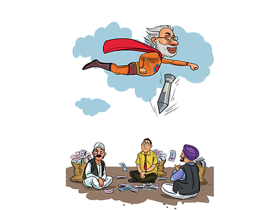 Modi's Demonetization Missile Drop cartoons character funny indian political politics sketch sketches toons