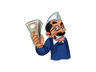 Arvind Kejriwal Showing Currency aam aadmi cartoon cartoons character design funny illustration indian political politics sketch