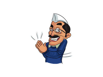 Arvind Kejriwal With Greet - Sticker Design aam aadmi cartoon cartoons character design funny illustration indian political politics sarkar sketch sketches