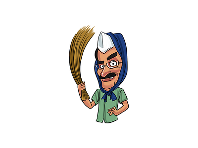 Arvind Kejriwal With Broom Sticker Design aam aadmi cartoons character funny illustration indian political politics sarkar