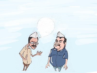 Arvind Kejriwal Talking To His Party Member aam aadmi caricature cartoon cartoons character design funny illustration indian political politics sarkar vector