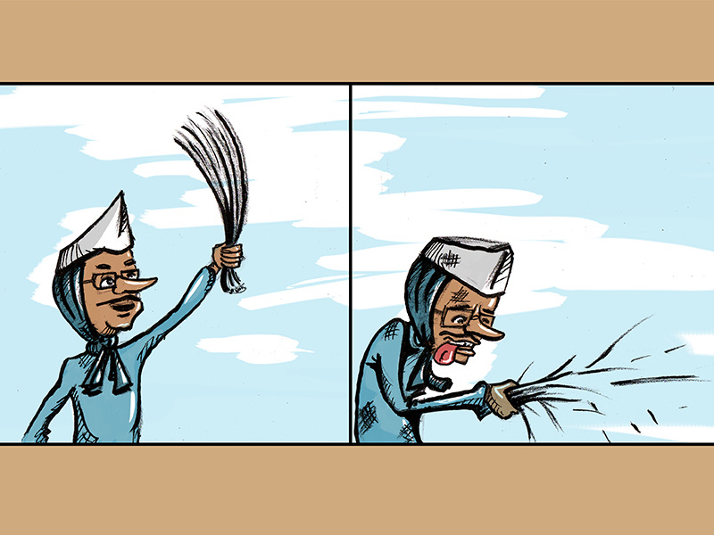 Arvind Kejriwal With Broom design cartoon illustration character aam aadmi sarkar political funny politics indian