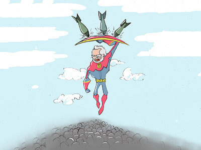 Super Modi Stopping Missile With Iron Shield bjp caricature cartoon cartoons character design funny illustration indian political politics sarkar