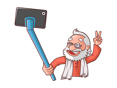 Narendra Modi Taking Selfie bjp caricature cartoon character design funny illustration indian modi political politics sarkar