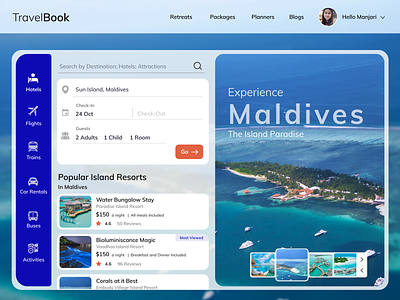 TravelBook booking design desktop holiday homepage iconography liesure travel ui ux uxdesign