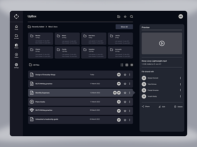 The UpBox concept dashboard design file sharing product design ui ux vector wireframe