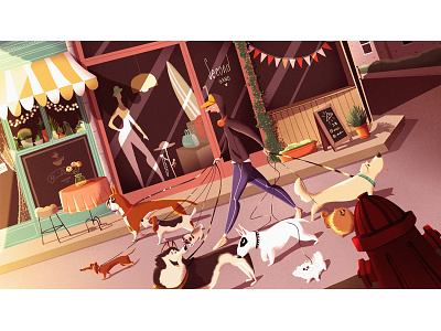 Dogs animal art artwork background cartoon character characterdesign conceptart design digitalart dog drawing environment illustration landscape painting street visualdevelopment