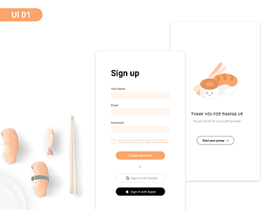 Sign Up - UI01 🍣🥢 character daily 100 challenge dailyui 001 dailyuichallenge food illustration sushi ui user interface vector