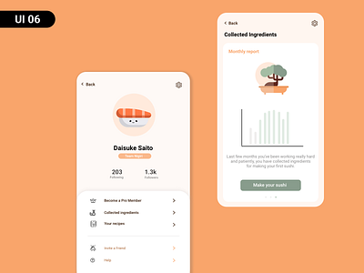 User profile - UI06 🍣🎎 app character daily 100 challenge dailyuichallenge design health illustration social sushi sushi roll ui vector