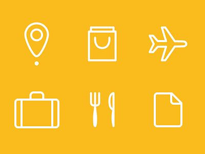 Icons bag document food icons lines location luggage plane shopping