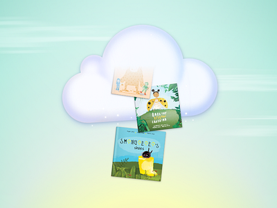 Stored in the cloud books cloud illustration