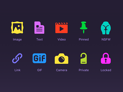 Post Types camera gif icon icons image link locked nsfw pinned private text video