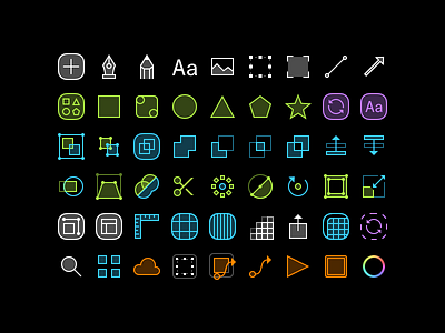 Sketch icons dark icon set neon sketch tools