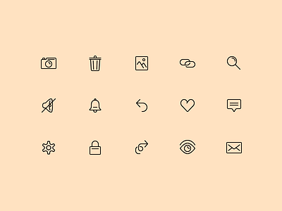 Icons arrows camera comment eye icon icons link mute photo search settings trash