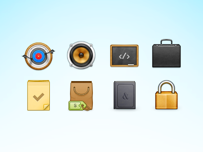 64px 64px book briefcase chalkboard icon icon set lock notes shopping speaker target
