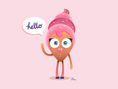Hello Dribbble! charachter design hello hello dribbble ice cream ice cream cone illustration vector