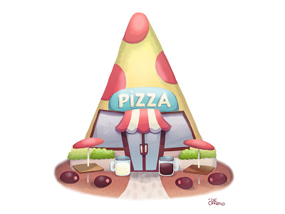 Pizza Place architechture digital art drawing enviroment food art illustration pizza lovers pizza place places