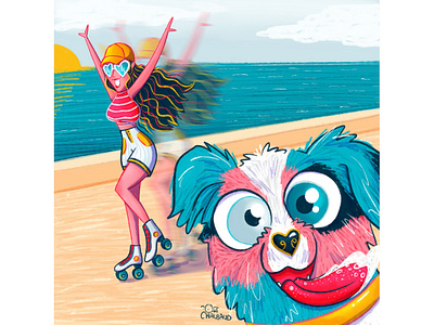 Summer vibes! animation charachter design character design childrens book illustration digital art dog drawing girl illustration puppy skate skating summer fun summer vibes