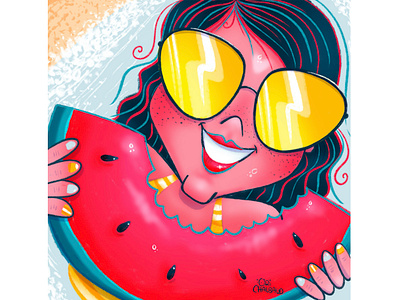 Summer vibes! animation character design childrens book illustration digital art drawing girl illustration summer summer vibes summertime sunglasses watermelon