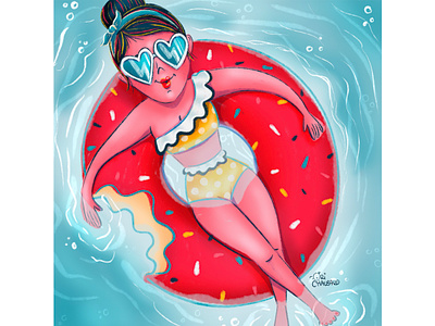 Summer vibes! animation character design childrens book illustration digital art donut donut floater donut pool drawing girl illustration summer summer party summer vibes swimming pool swimsuit