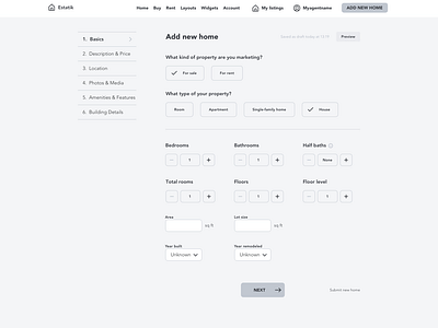 New listing wireframe