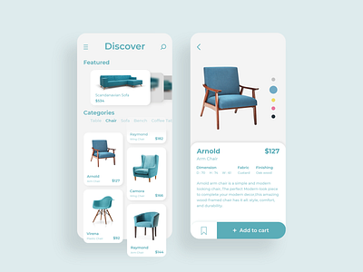 Furniture App app couch ecommerce ecommerce app furniture furniture app interface ios minimal minimalist mobile app mobile app design mobile ui shop simple teal tosca ui ux