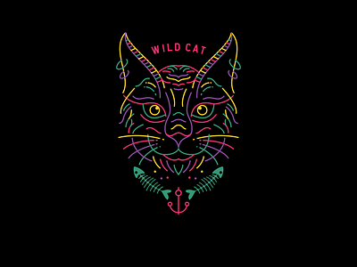 WILD CAT art artwork classic clothing dbhtee design fantasy illustration kitten lineart linework monoline logo neon surreal vintage wildcat