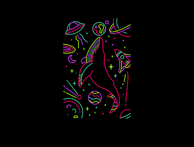 FREE DIVE SPACE artwork clothing colorful fantasy galactic lineart monoline neon neon sign orbit planet space spaceman ufo universe vintage