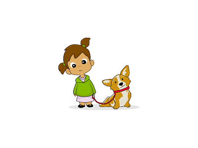 Corgo and her human character child curious dog expression girl kid simple